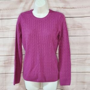 GH Bass sweater cable knit crew neck long sleeve geranium magenta pink S